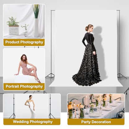 UTEBIT 6X9FT White Background for Photography Photo Booth Backdrops for Photoshoot Backgrounds Screen Video Recording Parties Curtain, Low Temperature Ironing to Remove Wrinkles - size: 6x9FT