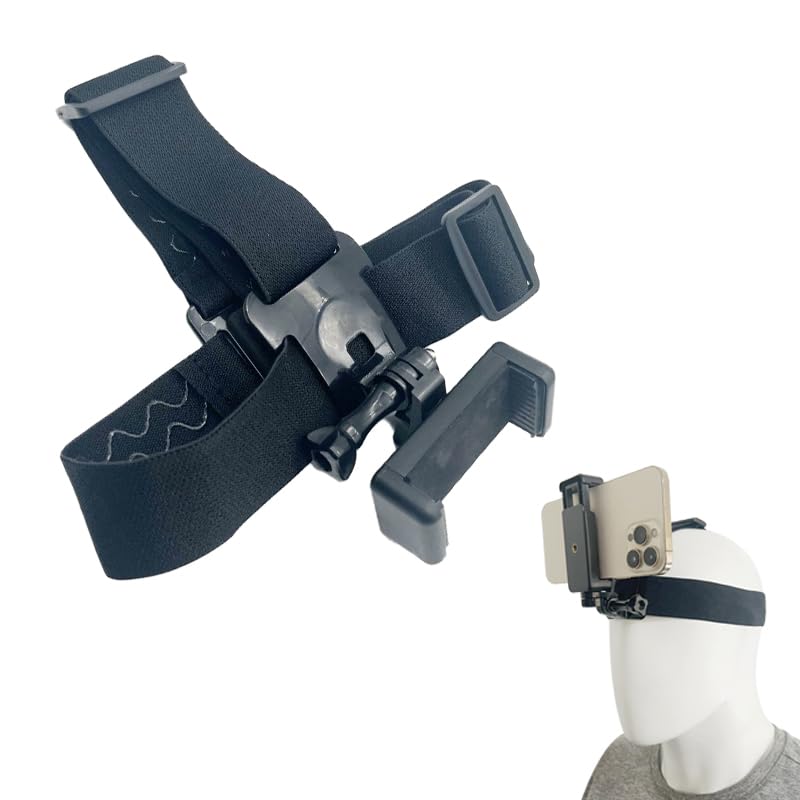 Adjustable Head-Mounted Camera Holder for Cell Phones - Head Mount Strap Bracket for First-Person View Video Shooting - Compatible with most mobile phones and cameras (4"-7")