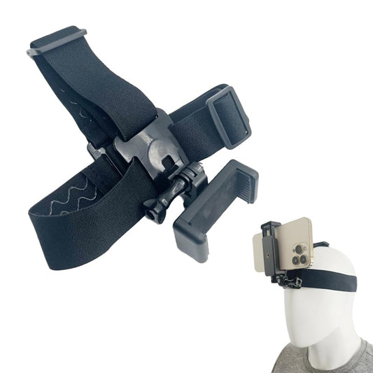 Adjustable Head-Mounted Camera Holder for Cell Phones - Head Mount Strap Bracket for First-Person View Video Shooting - Compatible with most mobile phones and cameras (4"-7")