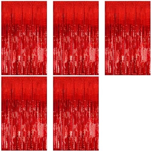5 Pack Foil Curtain Backdrop Red Metallic Tinsel Foil Fringe Curtains Photo Booth Props for Birthday Wedding Engagement Baby Shower Bachelorette Christmas Holiday Celebration Party Decorations - color: Red, size: 5 Pcs