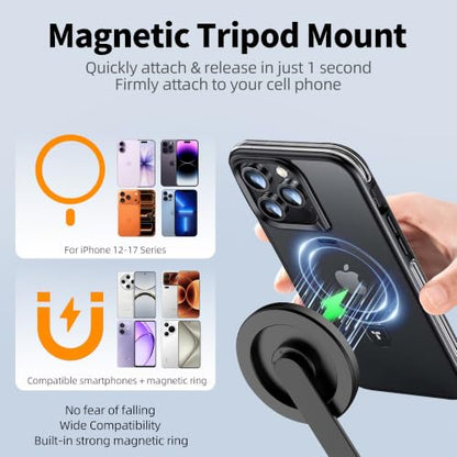 PHOPIK 35" Magnetic Selfie Stick Phone Tripod, Extendable Phone Tripod with Cold Shoe and Remote,Compatible with iPhone/Android/Sport Camera Perfect for Video Recording/Selfies/Insta360 x5（Black） - size: SS21-B