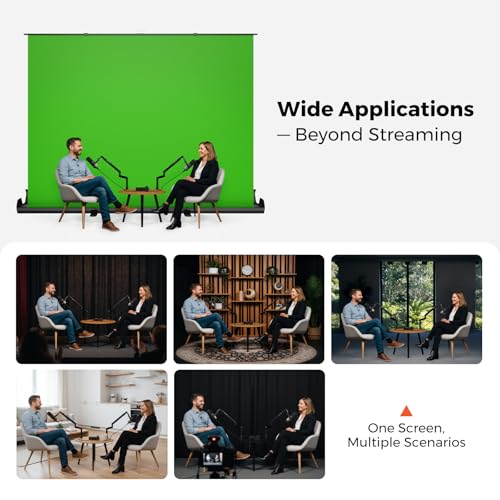 NearStream Pull-Up Green Screen Backdrop, 78.7" x 89.3", Retractable Chroma Key Background with Auto-Locking Frame, Wrinkle-Resistant Fabric, No Assembly for Streaming, Video Calls & Photography(VK50)