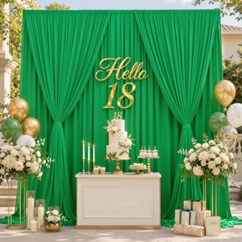 10ftx12ft Wrinkle Free Green Backdrop Curtain Photo Backdrop Drapes | 2 Panels 5×12ft Height Green Silky Polyester Fabric Back Drop Cloth for Wedding Party Birthday Photography Background Drape - color: Green, size: (W)5ft x (H)12ft (2 Panel)