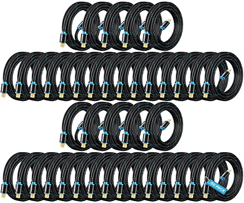 Maximm Hdmi Cable 4K 8 Ft, 50 Pack, Braided, 18Gbps, Hdmi 2.0, Gold-Plated - color: 50 Pack, size: 8 Feet