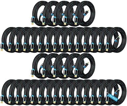 Maximm Hdmi Cable 4K 8 Ft, 50 Pack, Braided, 18Gbps, Hdmi 2.0, Gold-Plated - color: 50 Pack, size: 8 Feet