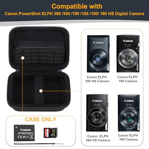 RAIALL Carrying Case for Canon PowerShot ELPH 360 HS A/IXY 650/ Canon IXUS 285 HS/Sony DSCW830/ CAMKORY/VAHOIALD Digital Camera, Vlogging Camera Travel Bag, Mesh Pocket for Batteries, Black - color: Black