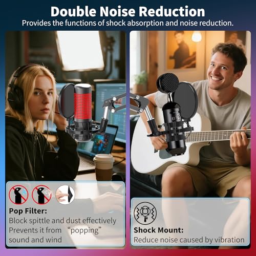 Microphone Shock Mount with Pop Filter, Universal Anti-Vibration Mic Holder for 42~46mm/1.65~1.81in Diameter Studio Condenser Mic, Mic Shock Mount, Mic Clip Holder