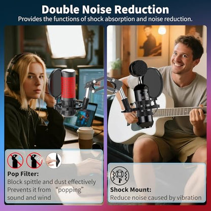Microphone Shock Mount with Pop Filter, Universal Anti-Vibration Mic Holder for 42~46mm/1.65~1.81in Diameter Studio Condenser Mic, Mic Shock Mount, Mic Clip Holder