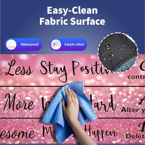 Stay Positive Work Hard with Arrows Large Mouse Pad, Pink Glitter Desk Mat | Inspirational Quote Black Red Design, Motivational, 31.5" x 11.8", XXL Gaming Stitched Keyboard Mat, Smooth, Anti-Slip - color: Inspirational Pink Glitter