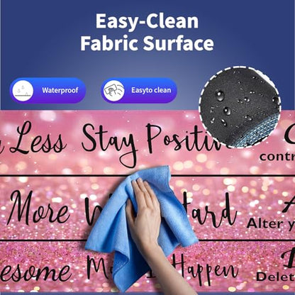 Stay Positive Work Hard with Arrows Large Mouse Pad, Pink Glitter Desk Mat | Inspirational Quote Black Red Design, Motivational, 31.5" x 11.8", XXL Gaming Stitched Keyboard Mat, Smooth, Anti-Slip - color: Inspirational Pink Glitter