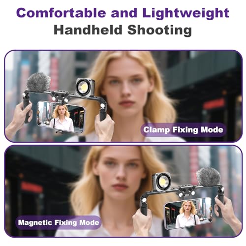 OPC01 Foldable Phone Cage Handheld Stabilizer,Foldable Magnetic Smartphone Cage with Handle and Magnetic Sticker for iPhone 17/16/15/14/13/12/11/10 Series and Andriod Phones for Photographer