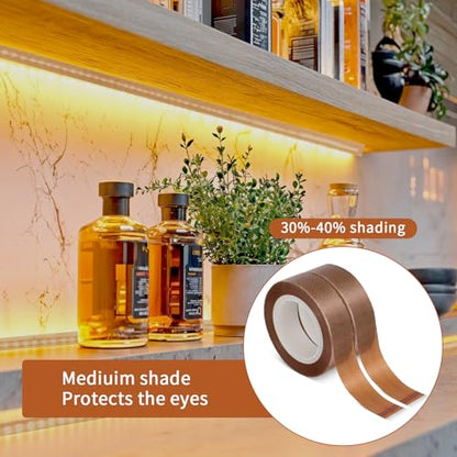 2 Roll Light Dimming Tape, Led Light Strip Tape 0.59 in x 32.8 ft Light Dimming Masking Cover Sticker Soften Lighting Blocking Sticker Fits LED Strips, Cabinet, Cove, TV Backlight (Coffee) - color: 2 Brown