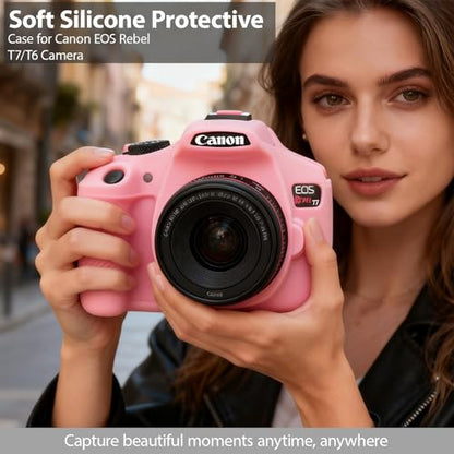 Case for Canon EOS Rebel T7 Rebel T6 Camera, Soft Silicone Rubber Protective Camera Case Cover Accessories, Lightweight, Anti-Scratch with Button Marking for EOS Rebel T7 T6 (Pink) - color: Pink