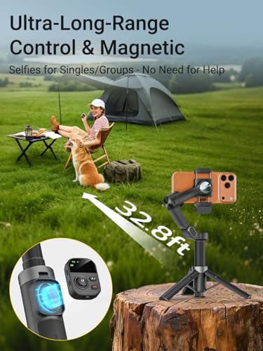 AOCHUAN AI Face Tracker Gimbal Stabilizer for iPhone w/Magnetic Remote, 360° Pan Rotation 3-Axis Gimbal for iPhone, Stabilizer w/Light, Built-in Extension Rod & One-Touch Open Tripod, Volg, Sport - size: X3AI