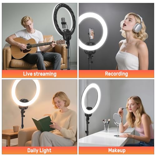 ALTSON 14'' Selfie Ring Light with 63'' Tripod Stand & Phone Holder, Dimmable LED Phone Ring Light for Video Recording/Live Streaming/Makeup/YouTube/TikTok, Circle Light with Remote for Phone&Camera