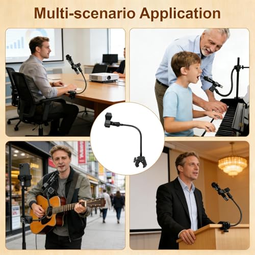 Microphone Stand Gooseneck11.8”/30cmMic Stand Desk With Adjustable Mic Clip & Super Crab Clamp,Heavy-Duty Desk Mount, for Podcasting, Streaming, Podium & Public Speaking.Flexible Gooseneck Mic Mount