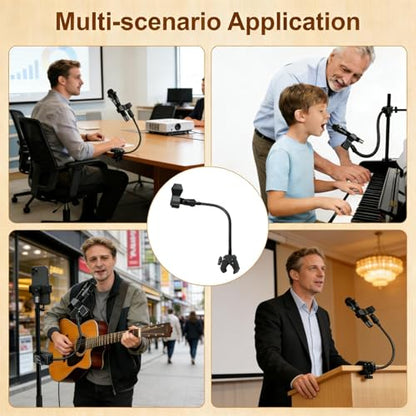 Microphone Stand Gooseneck11.8”/30cmMic Stand Desk With Adjustable Mic Clip & Super Crab Clamp,Heavy-Duty Desk Mount, for Podcasting, Streaming, Podium & Public Speaking.Flexible Gooseneck Mic Mount