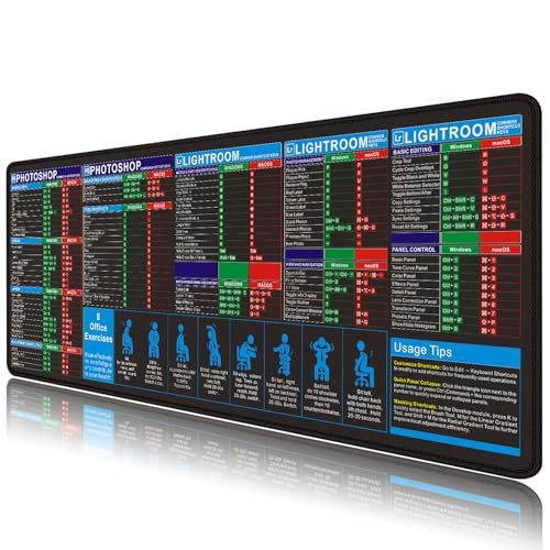 Lightroom‌ Photoshop Shortcut Key XXL Mouse pad MacOS Windows Windows Cheat Sheet Small Desk mat Featuring a Stitched Edge Anti Slip Rubber Base, Suitable for Studying and Working on laptops - color: ps br