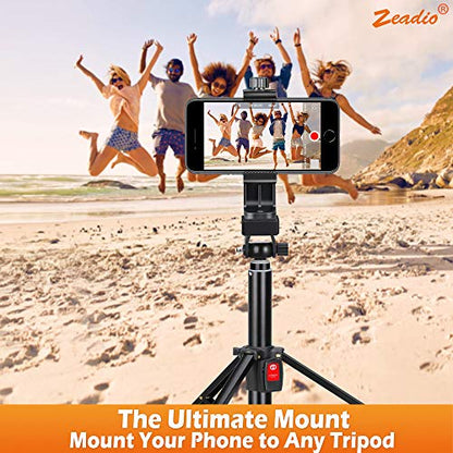 Zeadio Tripod Smartphone Mount, Cell Phone Holder Adapter, Selfie Stick Monopod Adjustable Clamp, Vertical and Horizontal Swivel Bracket, Fits for iPhone, Samsung, Huawei and All Phones - style: Remote Shutter Version