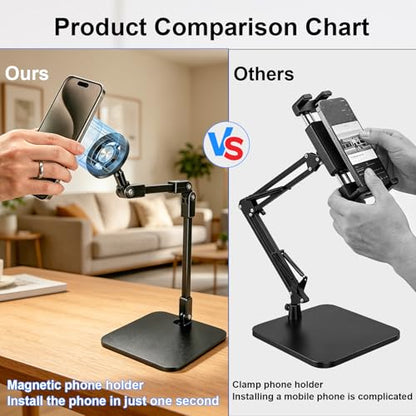 Magnetic Overhead Phone Mount for Nail, Adjustable Smartphone Holder for Desk, Stand for Cooking Videos, Content Creator, Live Streaming, Filming, Video Recording