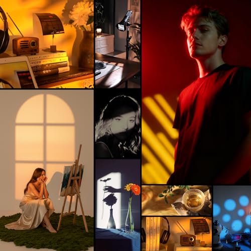PHOTOOLEX RGB Photography Flashlight, 10W Fill Light, Studio Spotlight | 8400mAh/4 Colors/CRI96+/20 Aluminum Gobos/Portable/Silicone Diffuser, for Creating an Photo Atmosphere, Content Creation
