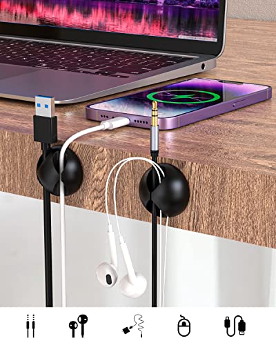 Cable Holder Cable Clips, 14 Packs Multi-Purpose Cable Management Cable Organiser Set for Desk, Audio Cable, Power Cord, USB Charging Cable (Black-14pcs)