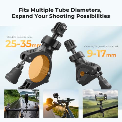 K&F CONCEPT Handlebar Bike Mount, 360° Rotation Camera Clamp Mount with 1/4" Screw Compatible with Hero 13/12/11/10, Osmo Action 6 5 4 Pro, 360 X5 X4 and Smartphones - style: One Ball Joint