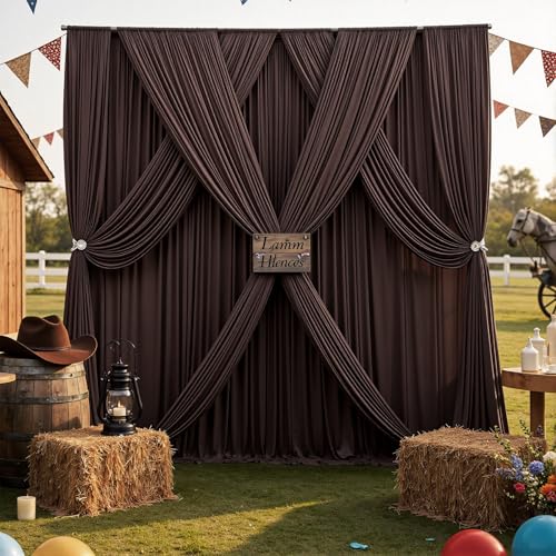 20ft x 15ft Brown Backdrop Curtain for Wedding Party 4 Panels 5x15ft Wrinkle Free Silky Polyester Backdrop Drapes Fabric for Birthday Baby Shower Graduation Photography Stage Background Decorations - color: Brown, size: 20ft x 15ft (W5' x H15', 4panels)