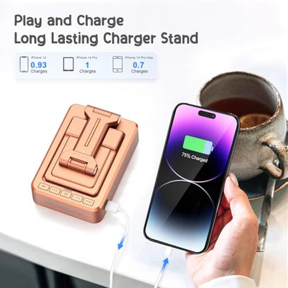 TechGlow Gifts for Men Women Foldable Cellphone Stand with Bluetooth Speaker and Charging Function Birthday Gift Idea for Mom Dad Cool Gadget Tech Gifts-Rose Gold - color: Rose Gold