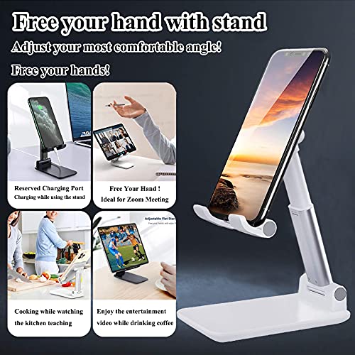 Meetuo 2 Pcs Cell Phone Stand for Desk, Adjustable & Foldable Phone Holder | Adjustable Angle Height, Fully Foldable&Portable, Compatible with iPhone 17/16/15/14/13/12/Smartphones - color: Black+White