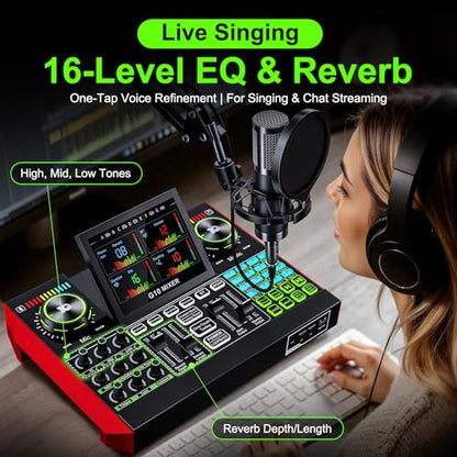 G10 Podcast Equipment Bundle with 3.5mm Condenser Microphone for Pc/Phone Live Streaming Singing Gaming, Podcast Microphone Bundle with Live Sound Board Audio Mixer,Noise Reduction,DJ Sets