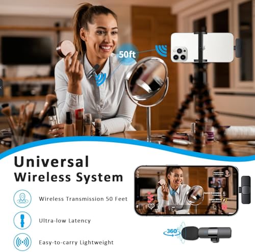 KASHEVI Wireless Lavalier Microphone for iPhone 14 Below - Mini Phone Microphones for Video Recording - 2 Clip on Lav Mic for YouTube Interview Vlog