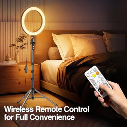EMART 10" Ring Light with 51" Extendable Tripod Stand Phone Holder Wireless Bluetooth Remote,16 RGB Colors 13 Dynamic Modes & 10 Brightness Levels Selfie Ringlight for Phone Live Streaming Makeup - size: 10inch RGB