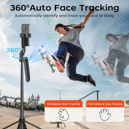 70.9" Auto Face Tracking Selfie Stick Tripod for iPhone Android, No App, 360°Rotation Tripod that Follows Your Movement with Remote Control for Live Streaming, TikTok, YouTube