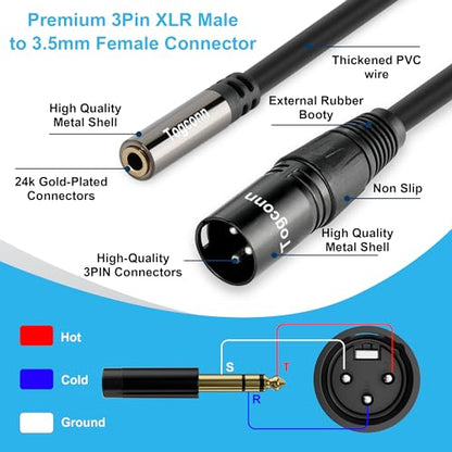 XLR Male to 3.5mm Female Cable Adapter, 2 Feet TRS Stereo Balanced Connector Converter, 3-Pin (1/8 Inch) - color: Black