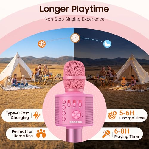 BONAOK Wireless Bluetooth Karaoke Microphone,3-in-1 Portable Handheld Karaoke Mic Speaker Machine Home Party Birthday for All Smartphones Q37 (P-Ink) - color: Pink