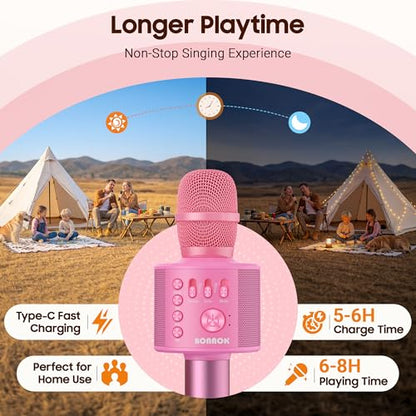 BONAOK Wireless Bluetooth Karaoke Microphone,3-in-1 Portable Handheld Karaoke Mic Speaker Machine Home Party Birthday for All Smartphones Q37 (P-Ink) - color: Pink