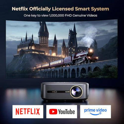 [2500 ANS ＆ 50W] Alvar Outdoor Projector 4K Support with WiFi 6 and Bluetooth, dbx-tv Sound, Built in NetfIix App & DoIby Audio Proyector, Auto Focus & Keystone Smart for Soccer Match