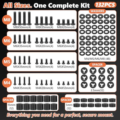 132Pcs Universal TV Mounting Hardware Screws Kit Set M4-M8 | Black Screws, Washers & Spacers, VESA Mount Replacement Screws, Fits Most TVs/Monitors up to 80",Organized Storage Case - color: Black