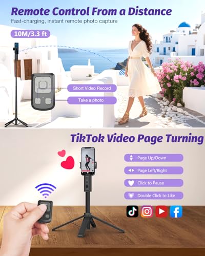 Auto Face Tracking Tripod 360 Rotation with Light, Phone Tripod Stand with Remote Follow Your Movement, for Android Phone Selfie Stick for Content Creators Vlog