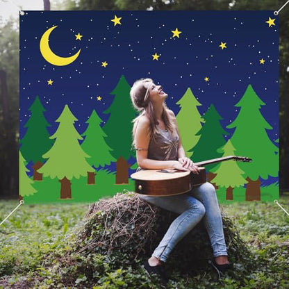 Teenyyou 6 x 8 ft Enchanted Forest Camping Backdrop Scene Camping Background Supplies Forest Night Scene Photography Background for Theme Party Photo Banner Decoration - size: 6 x 8 ft