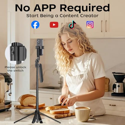 70.9" Auto Face Tracking Selfie Stick Tripod for iPhone Android, No App, 360°Rotation Tripod that Follows Your Movement with Remote Control for Live Streaming, TikTok, YouTube