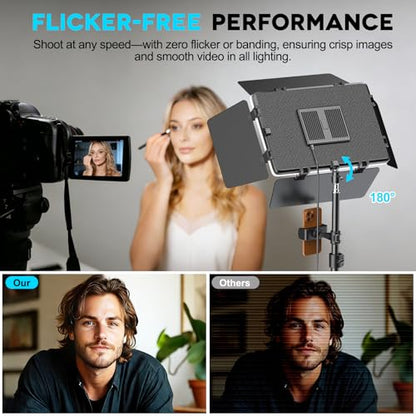 2 Pack LED Video Light Kit 79'' Tripod Light Stand, 30W 3000Lux Photography Light with Barndoor, CRI 98+ 2500K-8500K Studio Lights Panel Podcast Lighting for Video Recording/Game Live Streaming - size: 79" Tripod Stand