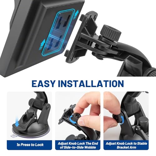 EWAY 4-Hole Direct Fit Suction Cup Mount for Backup Camera 4.3"/5" Monitor, Knob-Lock Adjustable Dashboard Windshield Monitor Mounting Bracket Holder for Car Rear View Camera Screen Display Stand