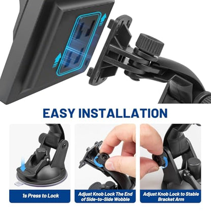 EWAY 4-Hole Direct Fit Suction Cup Mount for Backup Camera 4.3"/5" Monitor, Knob-Lock Adjustable Dashboard Windshield Monitor Mounting Bracket Holder for Car Rear View Camera Screen Display Stand