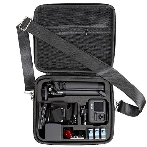 Hard Case for GoPro Hero 13/12/11/10/9/8/7/2018/6/5 Blcak/4 Silvery/Mission 1 Pro Action Camera, Accessories Carrying Storage Shoulder Bag With Strap for DJI Osmo Action 6/5/4/3 Insta360 Ace Pro 2