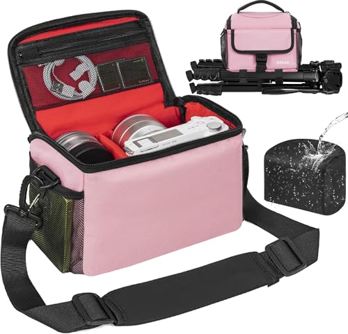 GMAK Camera Carrying Bag, Anti-Shock Camera Case Bag with Water-resistant Rain Cover Compatible for Canon EOS R50 M50 Powershot SX540 SX70, Nikon Coolpix L340 B700 P610, Sony a6100 a6400, Fuji XS10 - color: Pink, size: Small