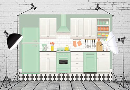Fabric 12x10ft Cartoon Kitchen Backdrop Home Interior Baking Cook Tools Background for Photography Cooking Party Decor Online Bake Class Banner Kids Event Play Video Recording Photoshoot Props - size: 12x10FT