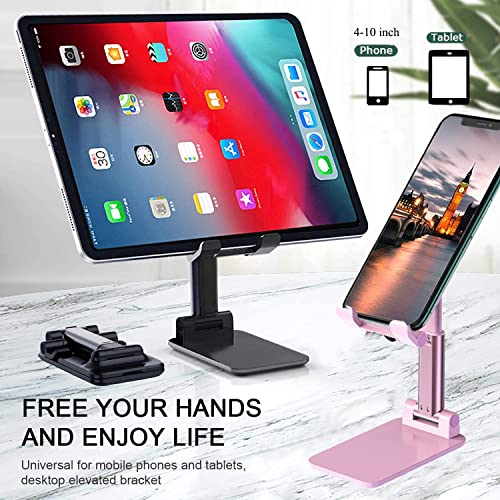 Meetuo 2 Pcs Cell Phone Stand for Desk, Adjustable & Foldable Phone Holder | Adjustable Angle Height, Fully Foldable&Portable, Compatible with iPhone/Smartphones - color: Pink+Black