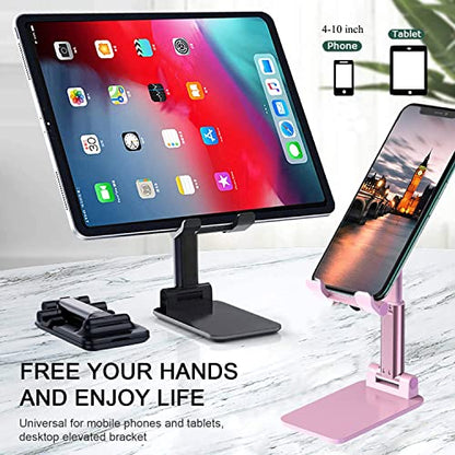 Meetuo 2 Pcs Cell Phone Stand for Desk, Adjustable & Foldable Phone Holder | Adjustable Angle Height, Fully Foldable&Portable, Compatible with iPhone/Smartphones - color: Pink+Black